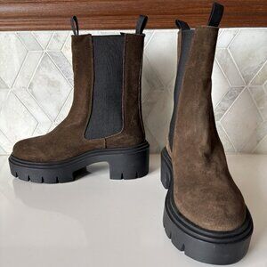 Steve Madden Size 8.5M Brown Walnut Pull On Ankle Boot Lug Sole Black Wisteria